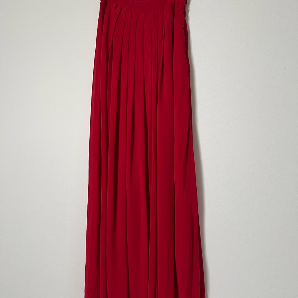 Vibrant Red Pleated Maxi Skirt for Cocktail Events